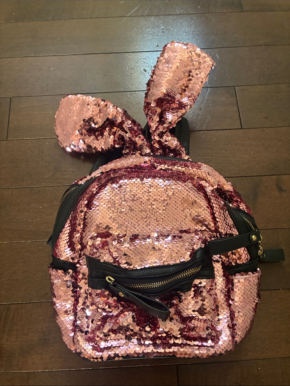 Rose Gold Sequin Bunny Ear Mini Backpack